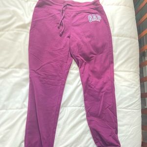 Purple Gap sweatpants.